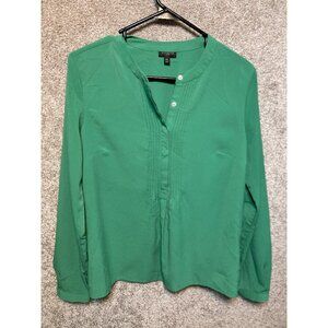 Talbots Petite Green Henley Blouse Long Sleeve Shirt Button Neck